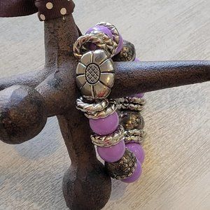 Purple and Silver Beaded Bracelet